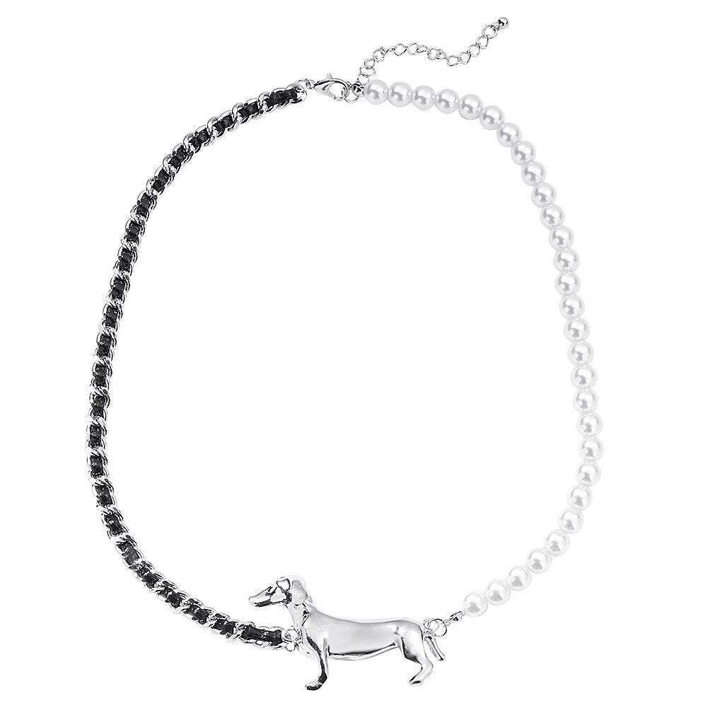 Dvacaman Punk Style Trendy Dog Animal Metal Necklace Woman Personalization Creative Pealr Necklace Accessories Jewelry