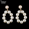 Vintage Simulated Pearl Drop Earrings for Wedding Women Handmade Oval Big Flower Dangle Earrings Statement Jewelry ZZ84