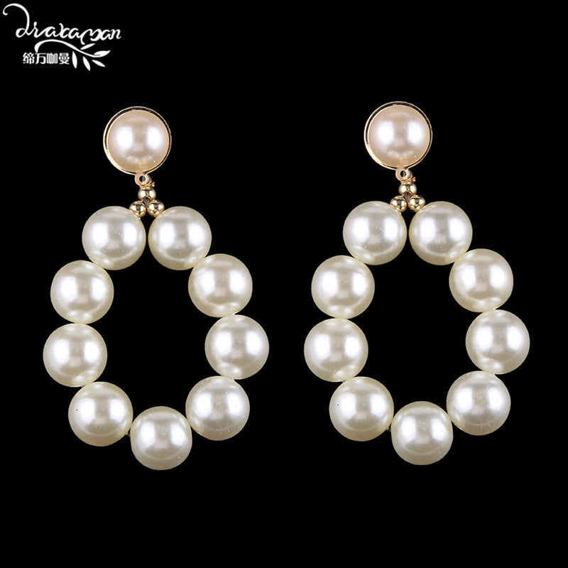 Vintage Simulated Pearl Drop Earrings for Wedding Women Handmade Oval Big Flower Dangle Earrings Statement Jewelry ZZ84