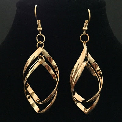 Hot Sale Hollow Rhombus Drop Earrings For Women Gold Silver Color Leaf Dangle Earrings Piercing Statement Jewelry Gift