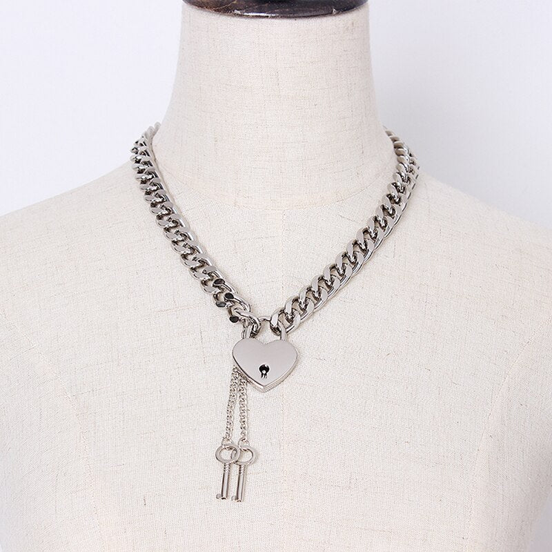 [EAM]  Women Necklace Crude Chain Simple Lock Decoration Temperament Tide All-match Spring Autumn 2022 JZ144