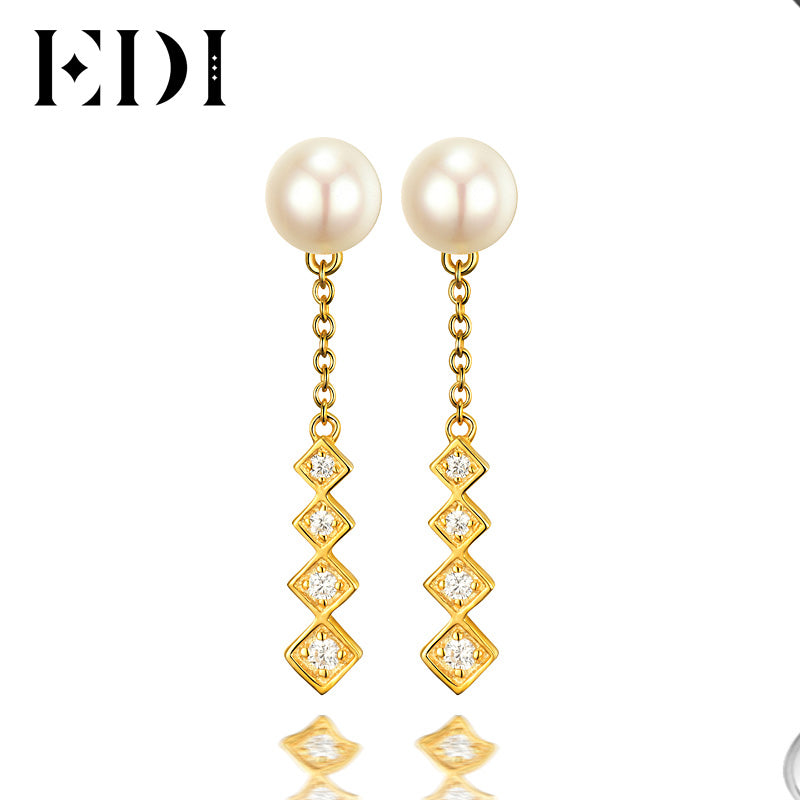 ED Trendy Woman 925 Sterling Silver Earring Jewelry Natural Pearl Tassel Drop Earrings Yellow Fine Jewelry For Women