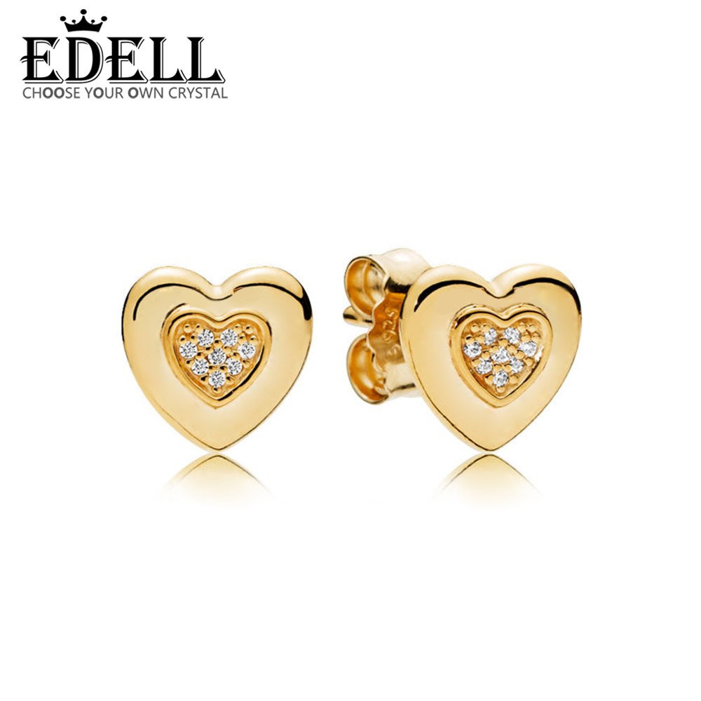 100% 925 Sterling Silver Authentic 267382CZ Shine Logo Heart Earring Studs Charm Original Women Jewelry