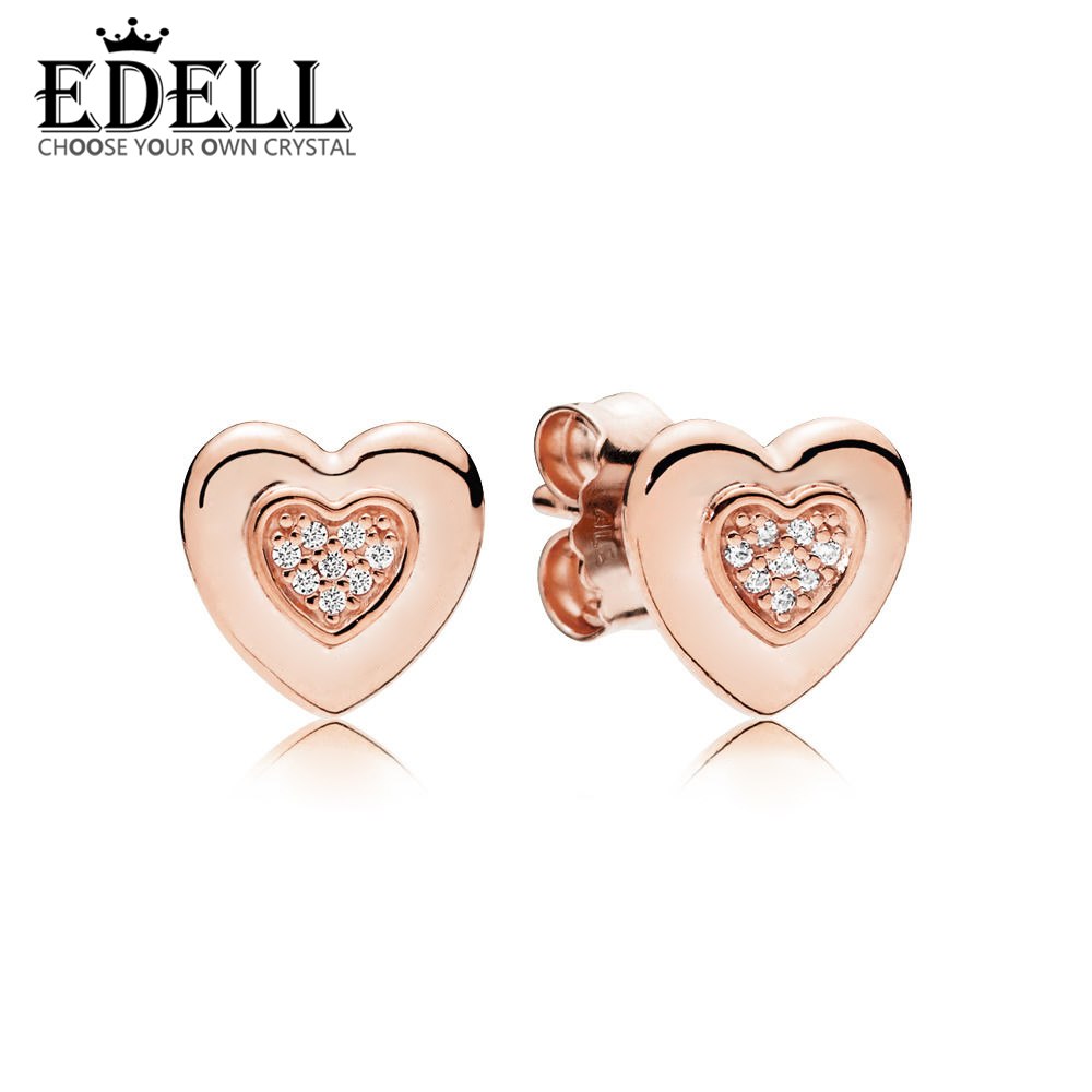 100% 925 Sterling Silver Authentic 287382CZ ROSE LOGO HEART Earring Studs Charm Original Women Jewelry