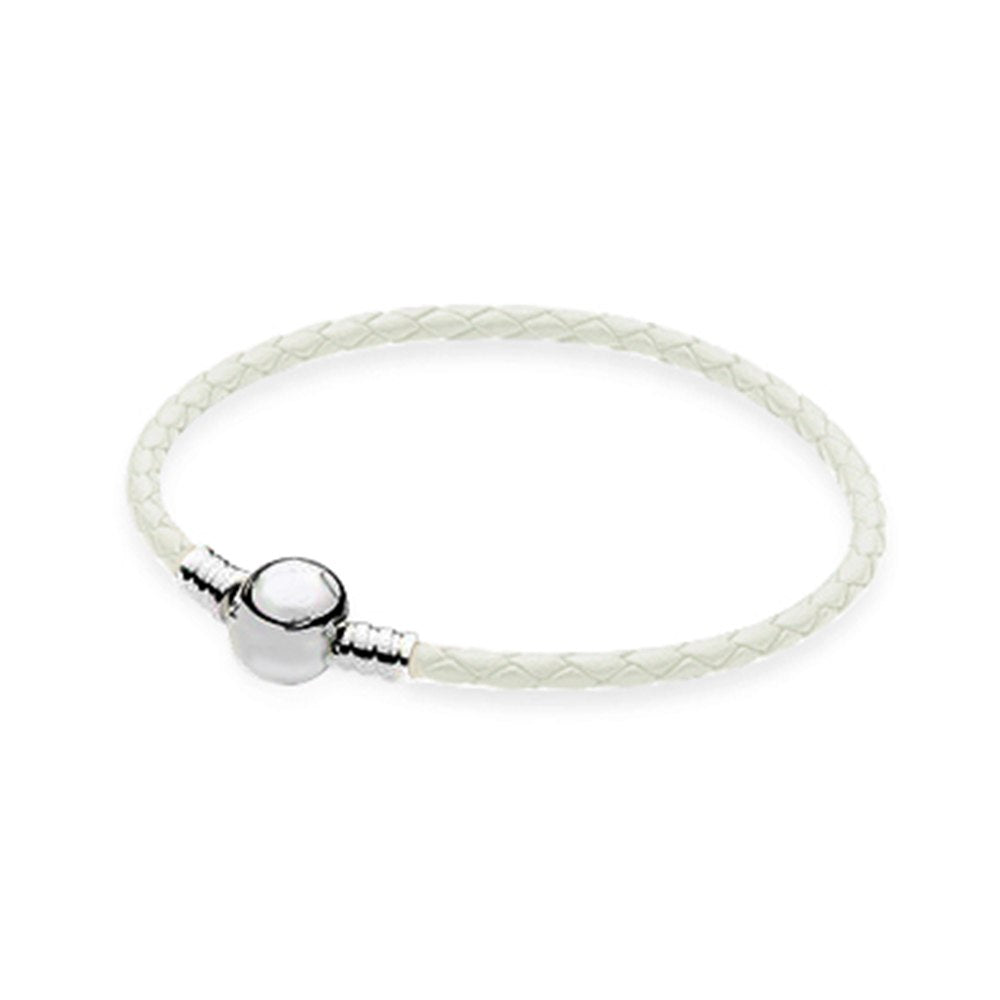 100% 925 Sterling Silver Charming Round Buckle Head Basic Leather Hand Strap Classic Casual Women Suitable Gift Original