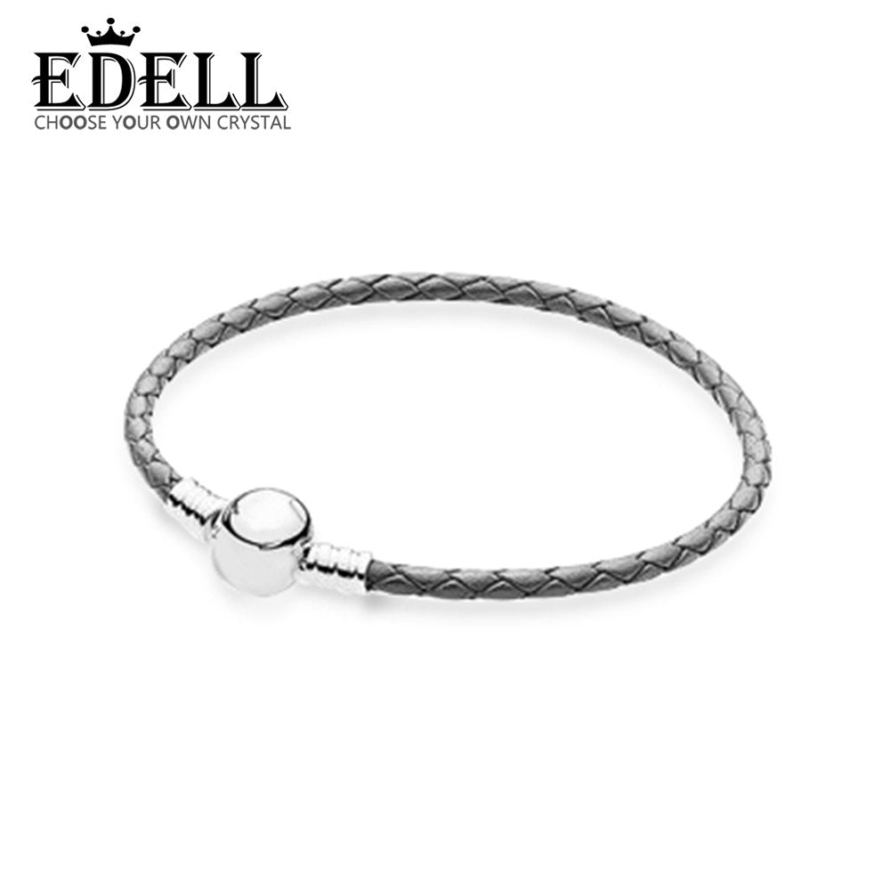 100% 925 Sterling Silver Charming Round Gr Buckle Leather Hand Strap Classic Casual Women Suitable Gift Jewelry