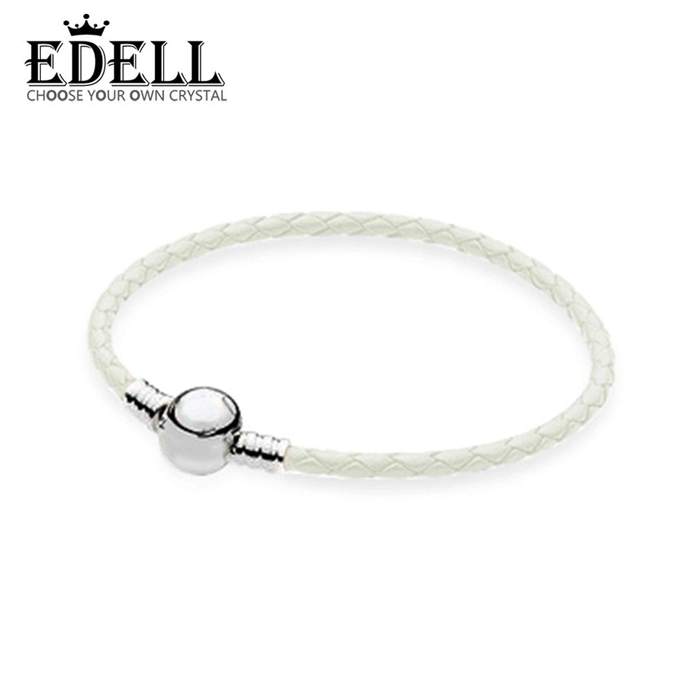 100% 925 Sterling Silver Charming Round White Buckle Leather Hand Strap Classic Casual Women Suitable Gift Jewelry