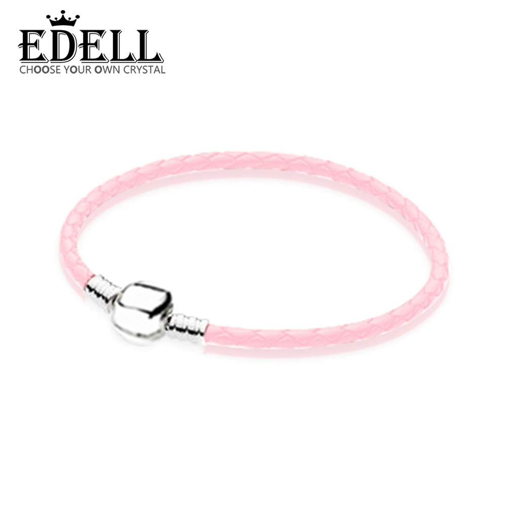 100% 925 Sterling Silver Romance Exquisite Lucky Pink Basic Leather Bracelet Recommended Women Birthd Gift Jewelry