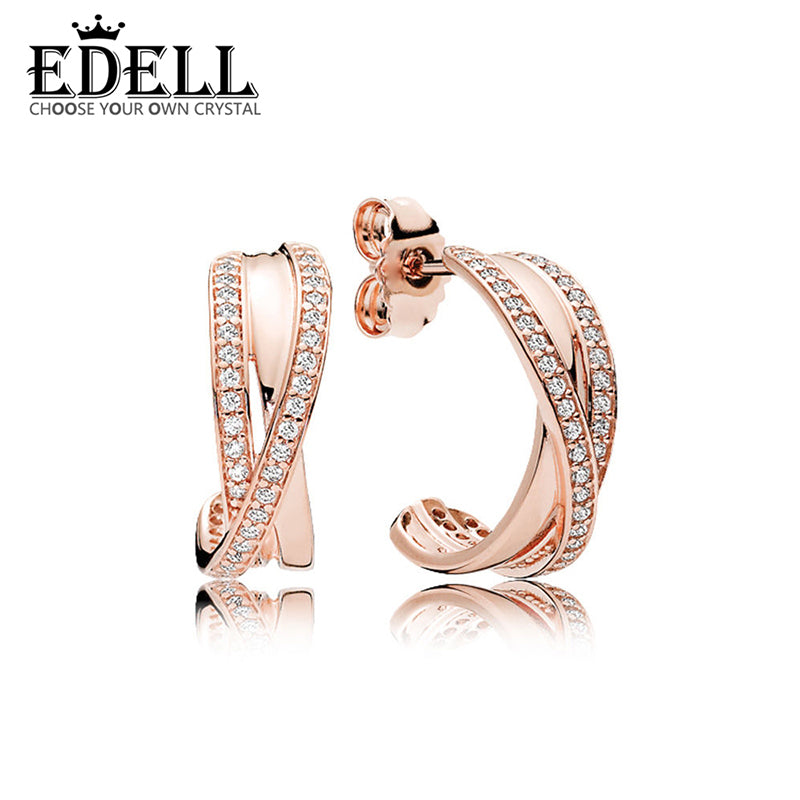 100% Sterling silver 1:1 Glamour 280730CZ ROSE ENTWINED EARRING HOOPS Original Women wedding Fashion Jewelry 2020