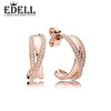 100% Sterling silver 1:1 Glamour 280730CZ ROSE ENTWINED EARRING HOOPS Original Women wedding Fashion Jewelry 2020