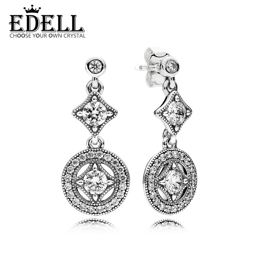 100% Sterling silver 1:1 Glamour 290722CZ VINTAGE ALLURE HANGING EARRINGS Original Women wedding Fashion Jewelry 2020