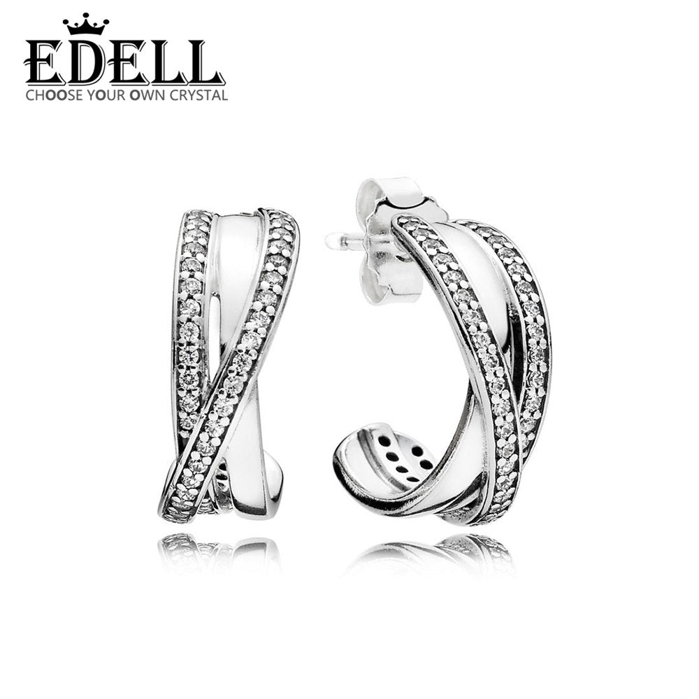 100% Sterling silver 1:1 Glamour 290730CZ ENTWINED EARRING HOOPS Original Women wedding Fashion Jewelry 2020
