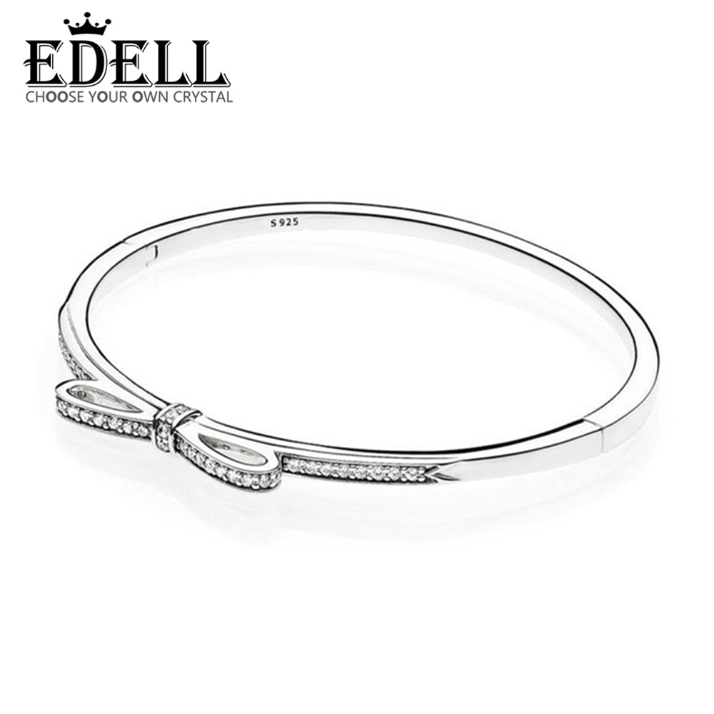 Fine jewelry 925 Sterling Silver Bangle with Women Wedding & Party Clear CZ Fashion Bow Tie Diamond Bracelet Fit love