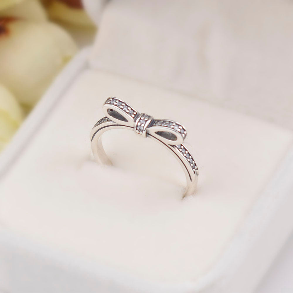 Luxurious 100% 925 Sterling Silver Bow tie Exquisite love ring Wedding For Luxury Women Charm beads pendant Gift Jewelry