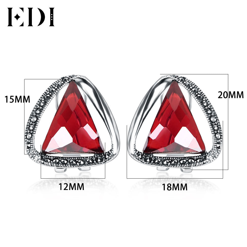 2020 Woman 925 Sterling Thai Silver Earring Retro Jiashun Ear Clip Garnet Fashion Geometric Stud Earrings For Women Female