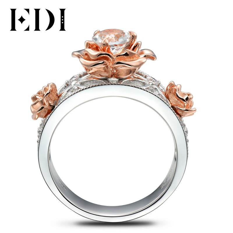 6mm Natural Topaz 925 Sterling Silver Jewelry Gemstone Ring For Women Rose Flower Bands Sterling-silver-jewelry