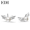 925 Sterling Silver 4mm Pearls Angel Wings Fashion Stud Earrings For Women Jewelry