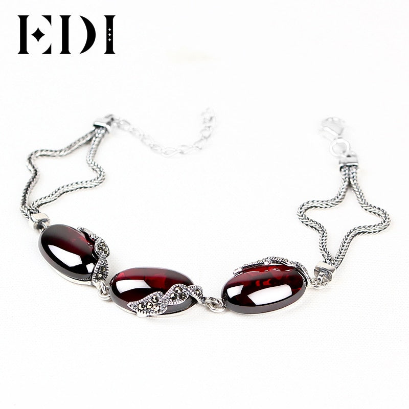 Alice Natural Chalcedony Stone Mystic Red Garnet Bracelets For Women Bohemian Vintage Style Sterling Silver Fine Jewelry