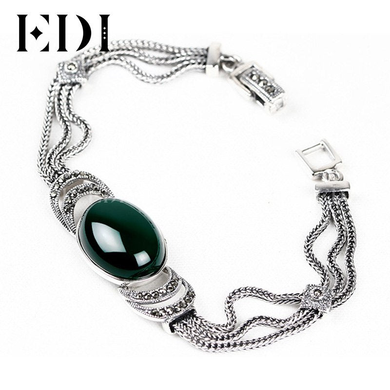 Brand 925 sterling silver Green Red chalcedony agate DIY bracelets For Women Thai silver Fine jewelry