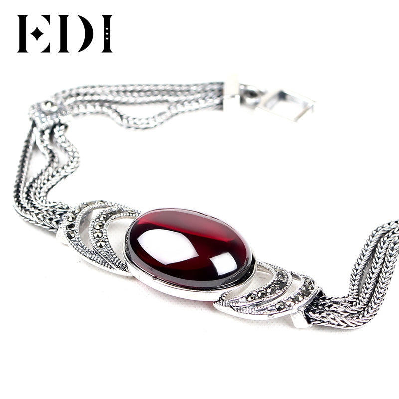 Brand 925 sterling silver Green Red chalcedony agate DIY bracelets For Women Thai silver Fine jewelry