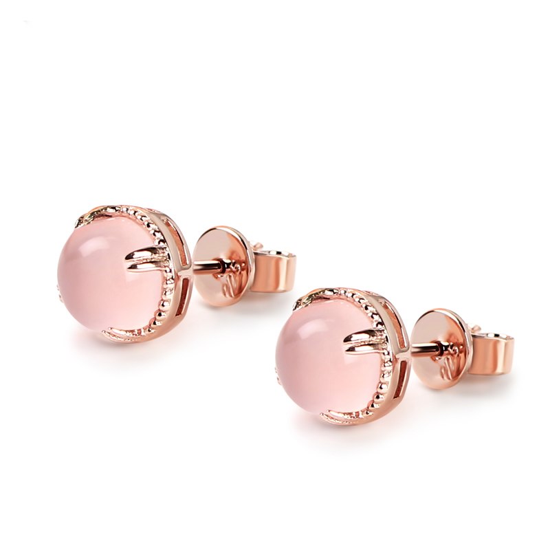 Fashion 7mm Natural Rose Quartz 100% 925 Sterling Silver Stud Earrings For Women Fine Jewelry