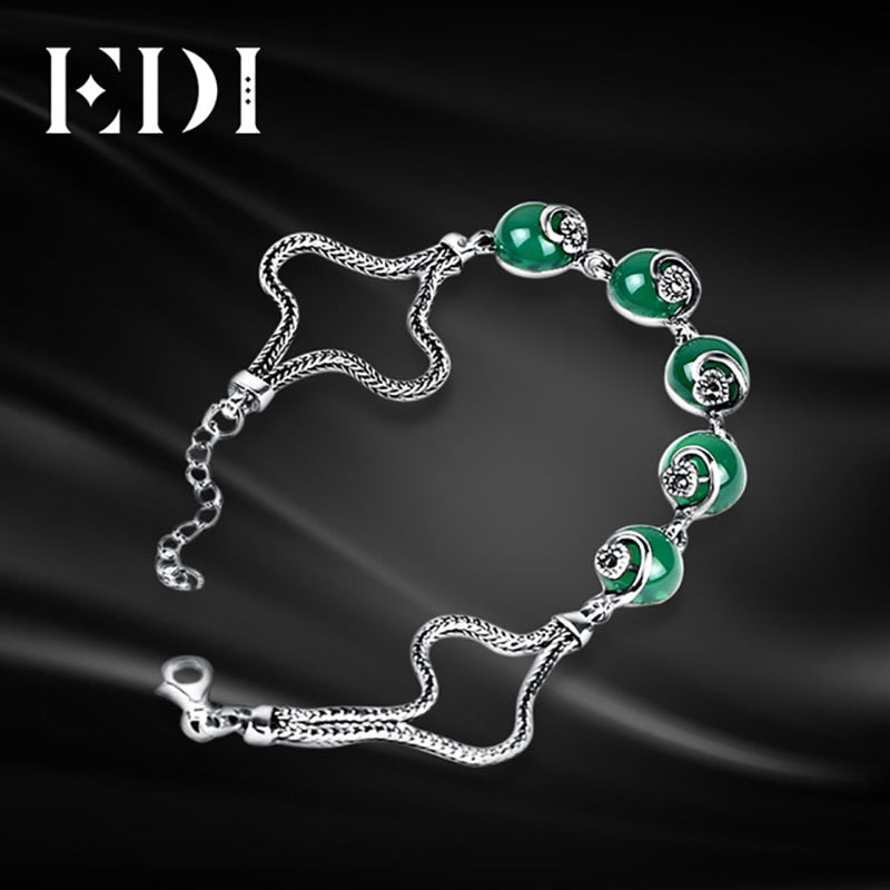Fashion Women 925 Sterling Silver Bracelet DIY Green Round Stone Bangles Anklets Bracelets For Women Leg Designer Jewelry