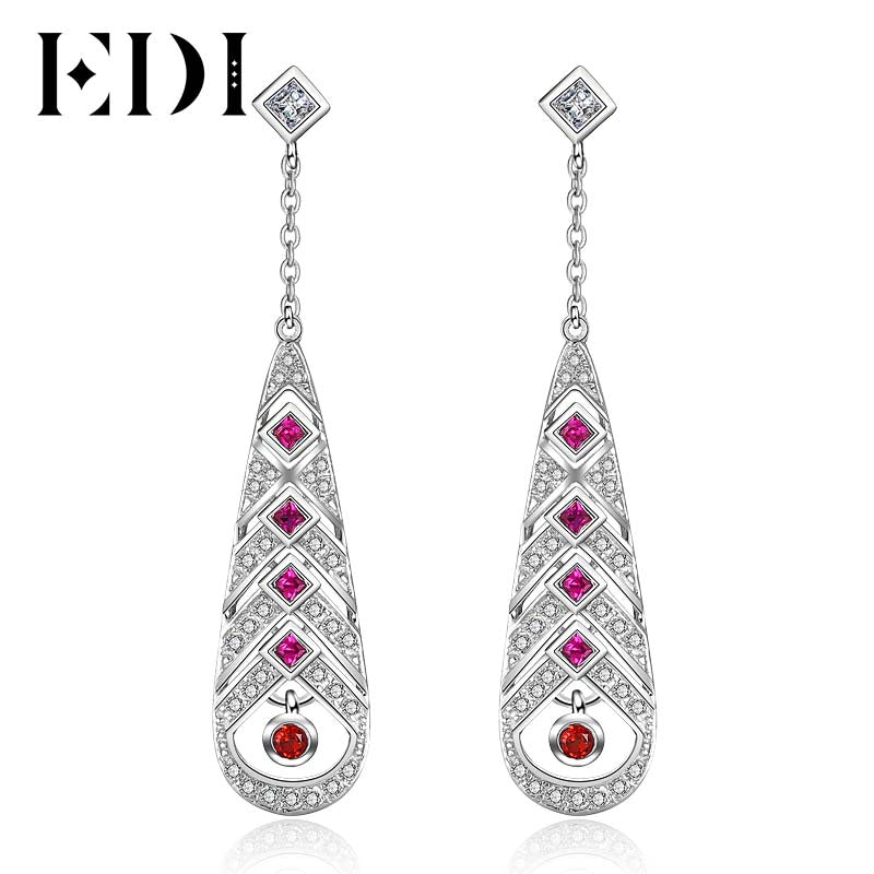 Genuine Natural Garnet 925 Sterling Silver Long Drop Earrings For Women Feather Female Fine Jewelry