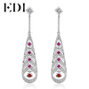 Genuine Natural Garnet 925 Sterling Silver Long Drop Earrings For Women Feather Female Fine Jewelry