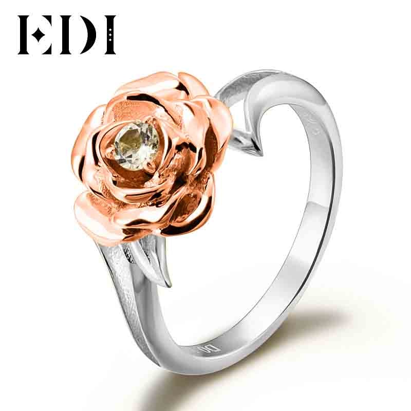 Genuine Natural Topaz 925 Sterling Silver Moissanites Gemstone Rose Ring For Women Flower Fine Jewelry