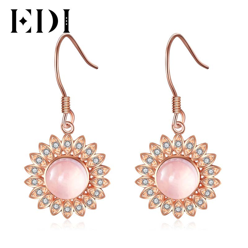 Luxury 3CT Natural Rose Quartz 925 Sterling Silver Drop Earring Women Real Crystal Fashion Fine Jewelry