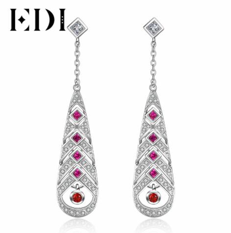 Luxury Garnet 925 Sterling Silver Long Drop Earrings Feather Oorbellen Hangers Trendy Dangle Earring For Women Fine Jewelry