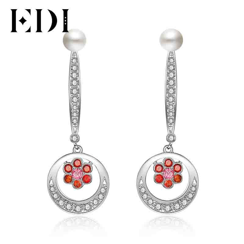 Luxury Natural Garnet 925 Sterling Silver Dangle Earring Fashion Pearl Drop Statement Double Earrings For Women Jewelry