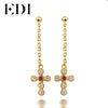 Natural Ruby Cross Shape 100% 925 Sterling Silver Tassels Drop Earrings For Women Trend Fine Jewelry