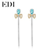 Sky Blue Natural Topaz Woman 925 Sterling Silver Bowknot Earrings Tassels Drop Long Earring For Women Female Fine Jewelry