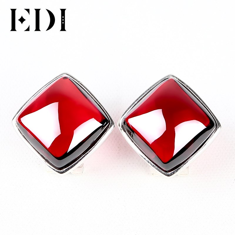 Stud Earrings S925 Silver Chalcedony Garnet Earrings Vintage Elegant Ear Buckle Accessories Ear Stud Type Earrings For Women