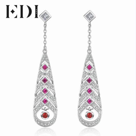 Trendy Woman Luxury Ruby 925 Sterling Silver Long Drop Earrings Feather Design Fashion Dangle Earring For Women Fine Jewelry