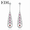 Trendy Woman Luxury Ruby 925 Sterling Silver Long Drop Earrings Feather Design Fashion Dangle Earring For Women Fine Jewelry