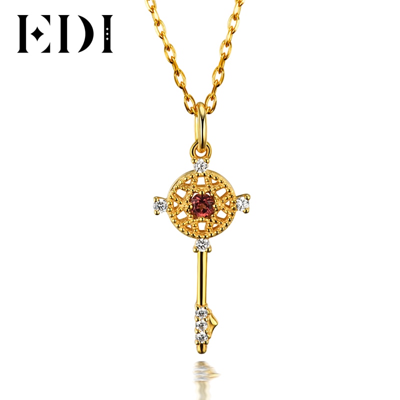Trendy Woman Natural Garnet Gemstone Key Pendants Necklaces 925 Sterling Silver Necklace For Women Engagement Fine Jewelry