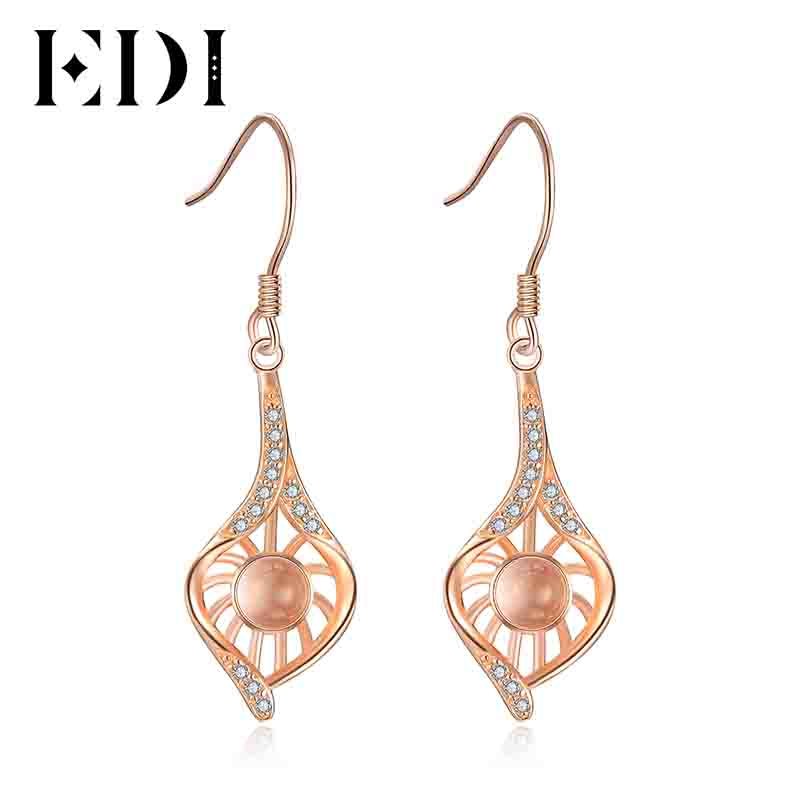 Trendy Women Rose Quartz Drop Earring 925 Sterling Silver Dangle Earrings Shell Shape For Women Female Fine Jewelry