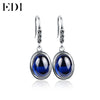 Trendy Women Vintage 925-Sterling-Silver Dangle Earrings Blue Precious Stone Drop Oval Luxury Thai Silver Earring EH100L