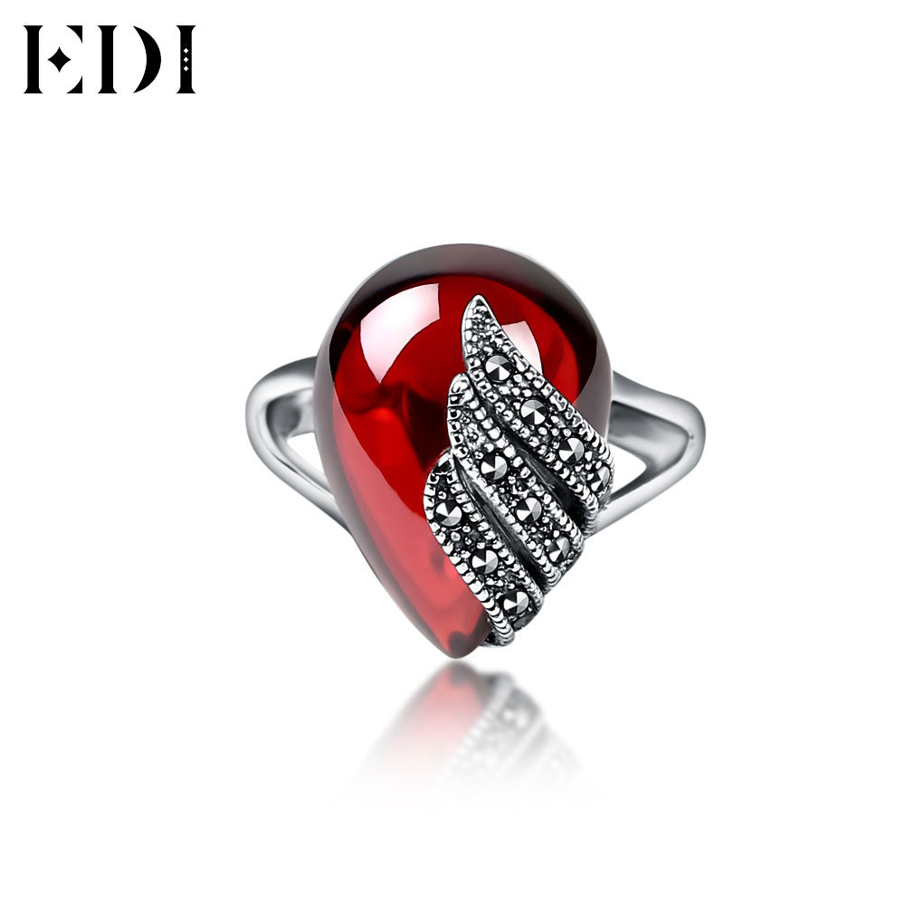 Unique 925 Sterling Silver Ring 5ct Simulated Garnet Party Ring For Women Water Drop Shape Fine Jewelry Gifts
