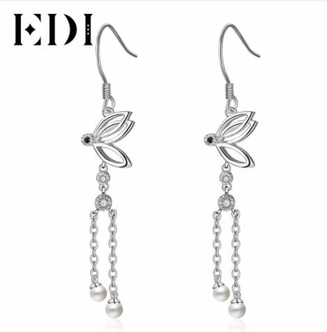 Unique Black Sapphire 3mm Pearl 925 Sterling Silver Drop Earrings For Women Long Dangle Tassels Earrings Jewelry Christmas