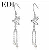 Unique Black Sapphire 3mm Pearl 925 Sterling Silver Drop Earrings For Women Long Dangle Tassels Earrings Jewelry Christmas