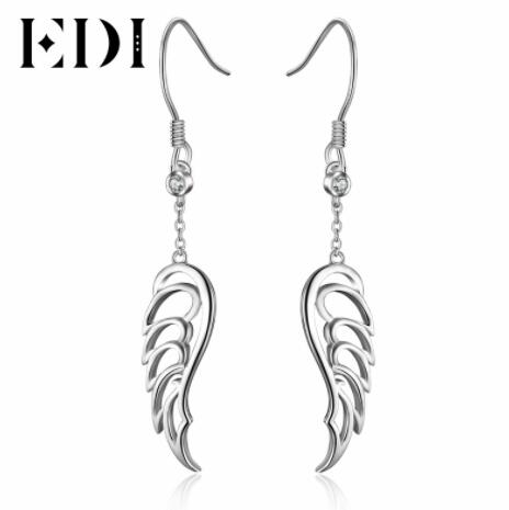 Woman Angel Wing 925 Sterling Drop Earrings Natural White Topaz Feather Dangle Earrings For Women Engagement Fine Jewelry
