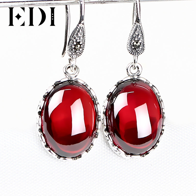 Woman Fashion Vintage 925 Sterling Silver Dangle Earring For Women Garnet Boho Drop Earrings Antiallergic Indian Jewelry