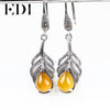 Woman Leaf 925 Sterling Thai Silver Dangle Earring Vintage Agate Natural Stone Drop Earrings For Women Fine Jewelry Party