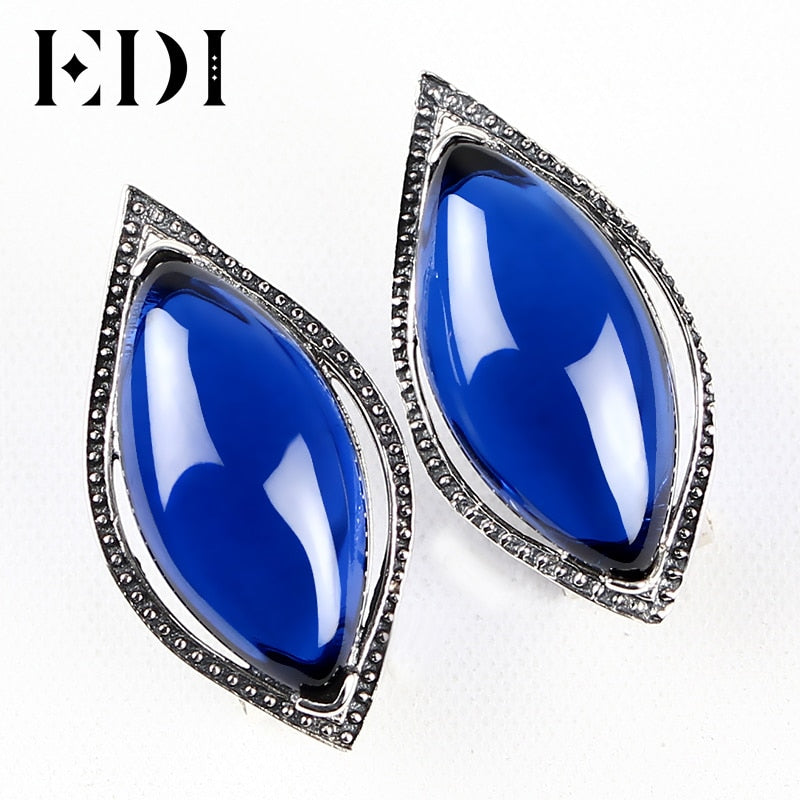 Woman Vintage 925 Sterling Thai Silver Earring Corundum Blue Pink Stud Earrings For Women Wedding Bridal Fine Jewelry India
