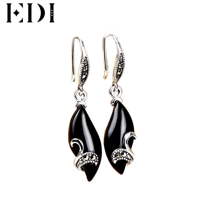 Woman Vintage 925 Sterling Thai Silver Garnet Drop Earring Chalcedony Gems Long Dangle Charm Earrings Fine Jewelry For Women