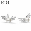 Women 4mm Pearls 925 Sterling Silver Fashion Stud Earrings Angel Wings Feather Earring Wedding Decoration Jewelry