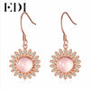 Women 925 Sterling Silver Flower Earring Luxury 3CT Rose Quartz Drop Earring Statement Crystal Fashion Party Jewelry